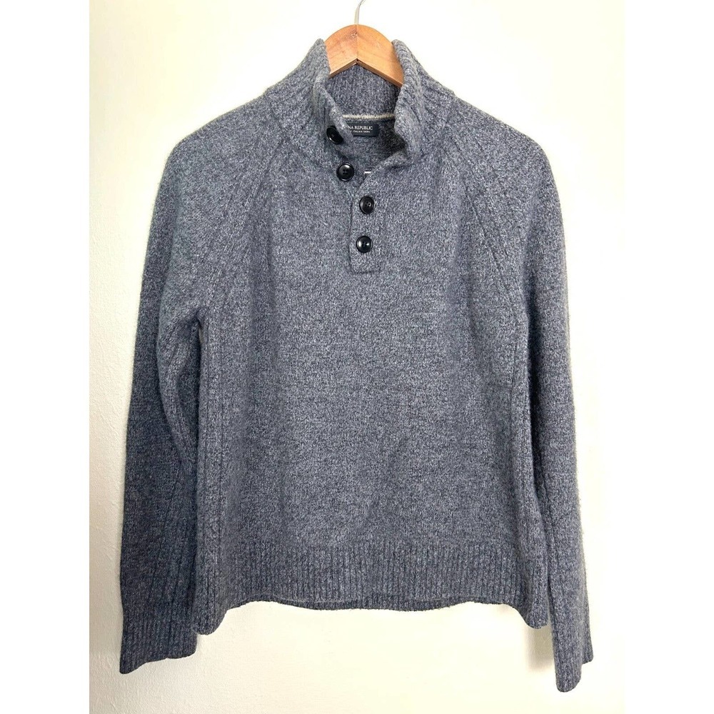 Banana Republic Sweater Women's Small Wool Blend Grey 1/4 Button Long Sleeve